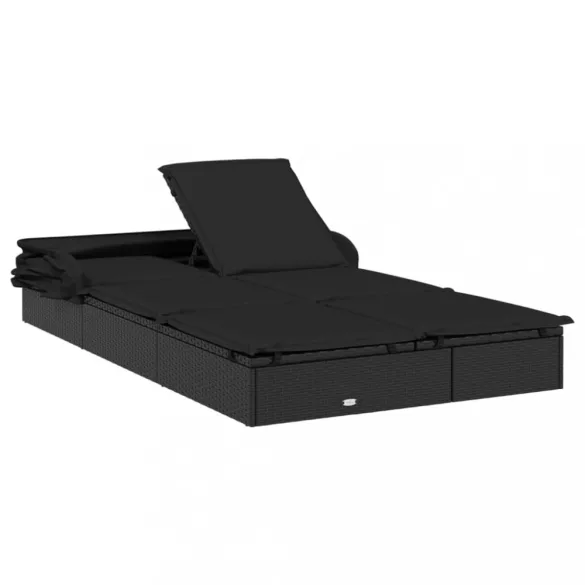 2 személyes fekete polyrattan napágy tetővel 213 x 118 x 97 cm