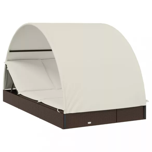 2 személyes barna polyrattan napágy kerek tetővel 211x112x140cm
