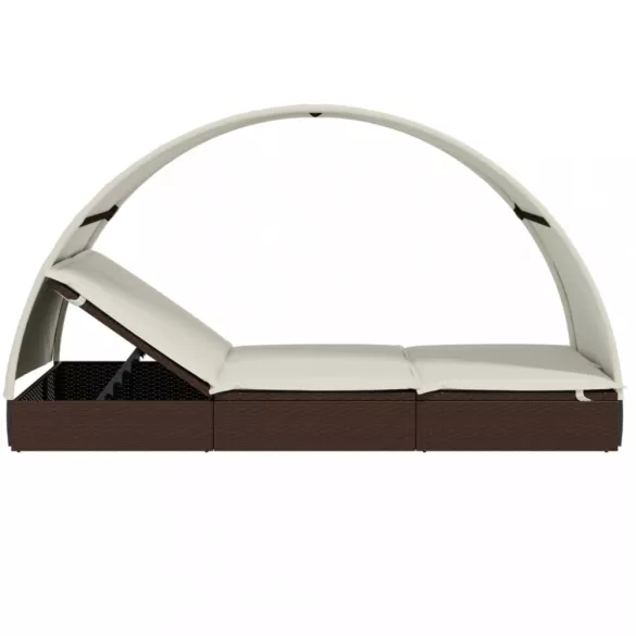 2 személyes barna polyrattan napágy kerek tetővel 211x112x140cm