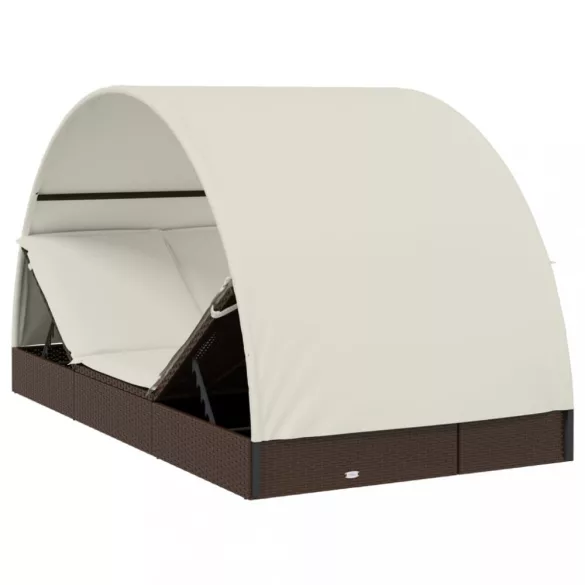 2 személyes barna polyrattan napágy kerek tetővel 211x112x140cm