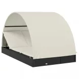 2 személyes fekete polyrattan napágy kerek tetővel 213x118x97cm