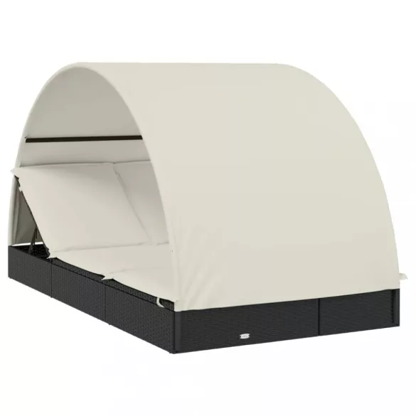 2 személyes fekete polyrattan napágy kerek tetővel 213x118x97cm