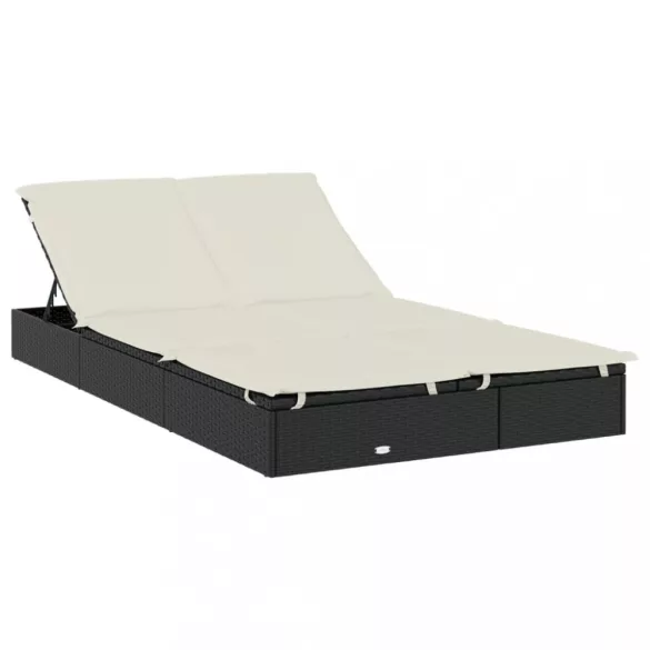 2 személyes fekete polyrattan napágy kerek tetővel 213x118x97cm