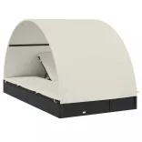 2 személyes fekete polyrattan napágy kerek tetővel 213x118x97cm