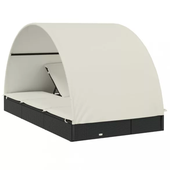2 személyes fekete polyrattan napágy kerek tetővel 213x118x97cm