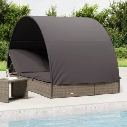   2 személyes szürke polyrattan napágy kerek tetővel 211x112x140