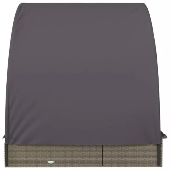 2 személyes szürke polyrattan napágy kerek tetővel 211x112x140