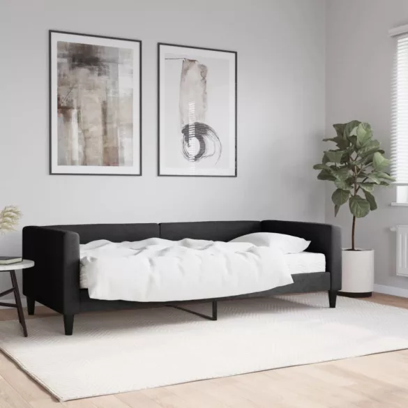 fekete szövet kanapéágy matraccal 90 x 200 cm