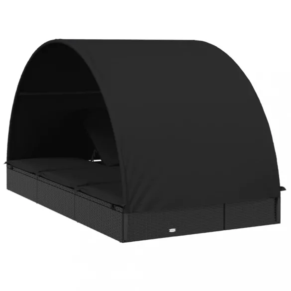 2 személyes fekete polyrattan napágy kerek tetővel 213x118x97cm