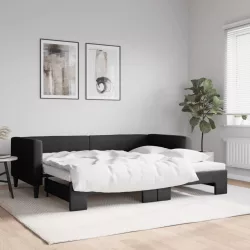 fekete kihúzható szövet heverő 90x200 cm