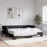 fekete kihúzható szövet heverő 90 x 190 cm