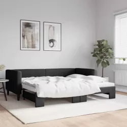 fekete kihúzható szövet heverő 90 x 190 cm