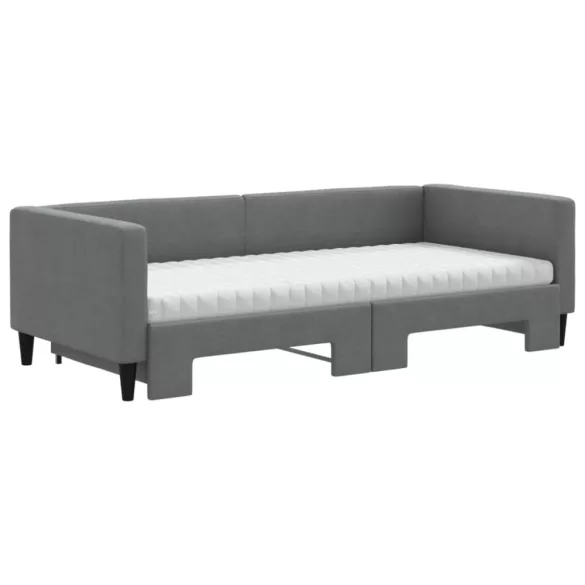 sötétszürke kihúzható szövet heverő matraccal 90 x 200 cm