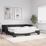 fekete kihúzható szövet heverő matracokkal 90 x 200 cm