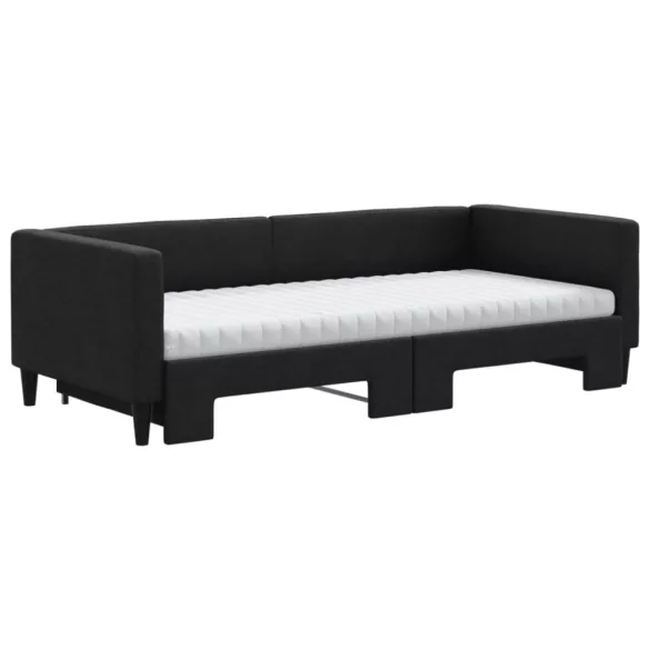 fekete kihúzható szövet heverő matracokkal 90 x 200 cm