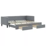 világosszürke kihúzható szövet heverő fiókokkal 80 x 200 cm