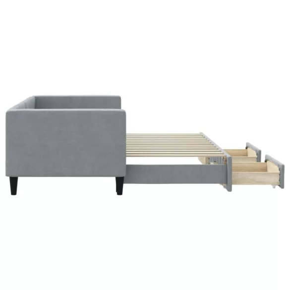 világosszürke kihúzható szövet heverő fiókokkal 80 x 200 cm