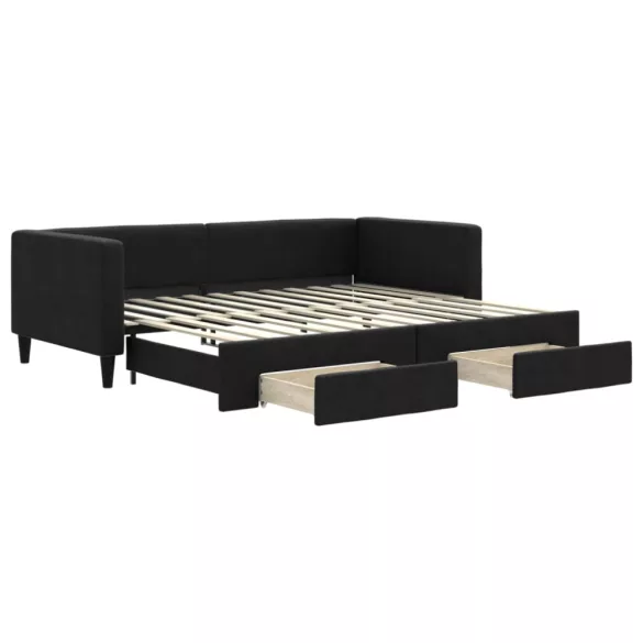 fekete kihúzható szövet heverő fiókokkal 90 x 200 cm