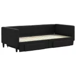 fekete kihúzható szövet heverő fiókokkal 90 x 200 cm