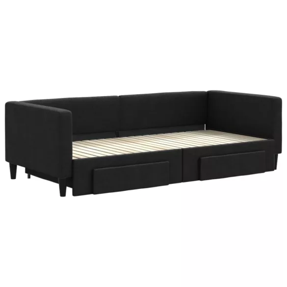 fekete kihúzható szövet heverő fiókokkal 90 x 200 cm