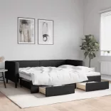 fekete kihúzható szövet heverő fiókkal 90 x 190 cm