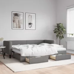   sötétszürke kihúzható szövet heverő fiókokkal 80 x 200 cm