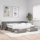 sötétszürke kihúzható szövet heverő fiókokkal 90 x 200 cm