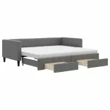 sötétszürke kihúzható szövet heverő fiókokkal 90 x 200 cm