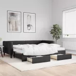 fekete kihúzható szövet heverő fiókokkal 90 x 200 cm