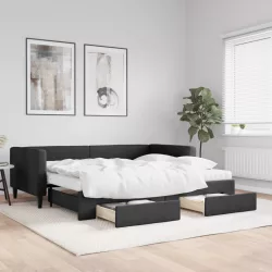 fekete kihúzható szövet heverő fiókokkal 90 x 200 cm