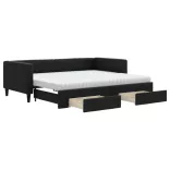 fekete kihúzható szövet heverő fiókokkal 90 x 200 cm