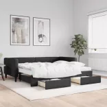 fekete kihúzható szövet heverő fiókkal 90 x 190 cm