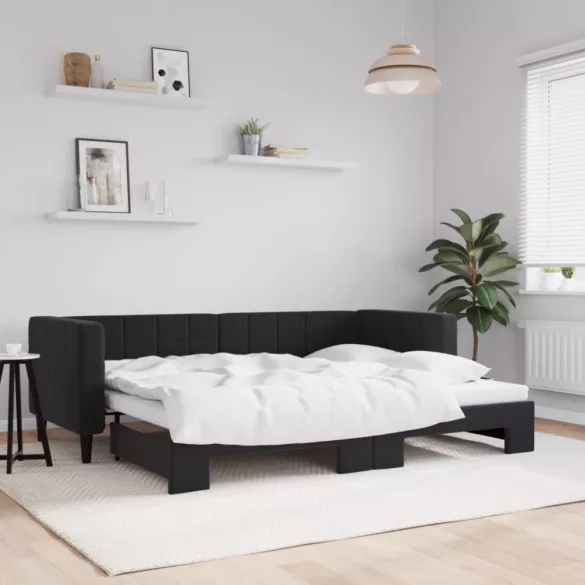fekete kihúzható bársony heverő 80 x 200 cm