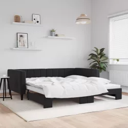 fekete kihúzható bársonyheverő 100 x 200 cm