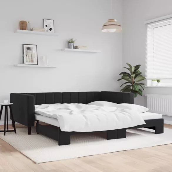 fekete kihúzható bársonyheverő 100 x 200 cm