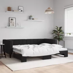 fekete kihúzható bársonyheverő 90 x 190 cm