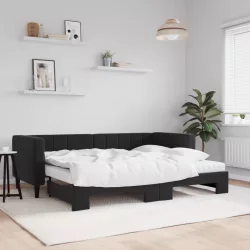 fekete kihúzható bársony heverő matraccal 80 x 200 cm