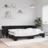 fekete kihúzható bársony heverő matracokkal 90 x 190 cm