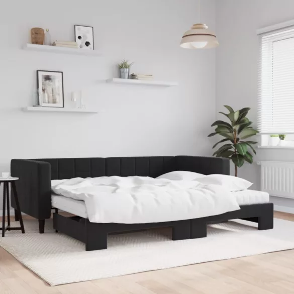 fekete kihúzható bársony heverő matracokkal 90 x 190 cm