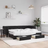 fekete kihúzható bársony heverő fiókkal 80 x 200 cm