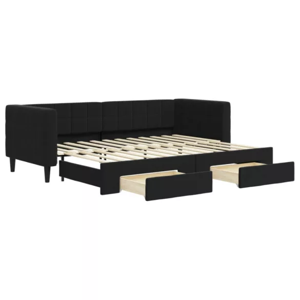 fekete kihúzható bársony heverő fiókkal 80 x 200 cm
