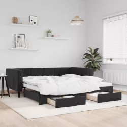 fekete kihúzható bársony heverő fiókkal 90 x 190 cm