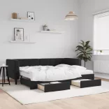 fekete kihúzható bársony heverő fiókkal 80 x 200 cm