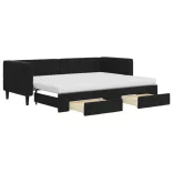 fekete kihúzható bársony heverő fiókkal 80 x 200 cm