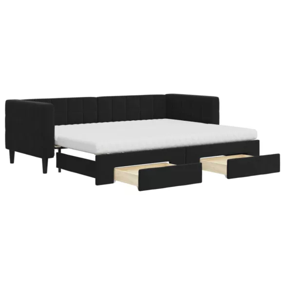 fekete kihúzható bársony heverő fiókkal 80 x 200 cm