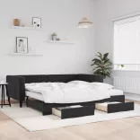 fekete kihúzható bársony heverő fiókkal 100 x 200 cm
