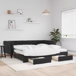 fekete kihúzható bársony heverő fiókkal 100 x 200 cm