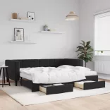 fekete kihúzható bársony heverő fiókkal 90 x 190 cm