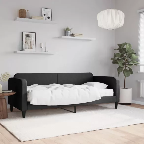 fekete szövet kanapéágy matraccal 80 x 200 cm