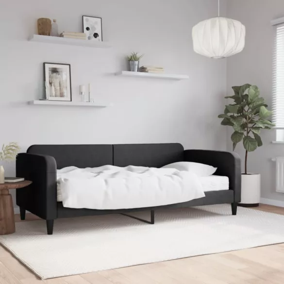 fekete szövet kanapéágy matraccal 90 x 200 cm